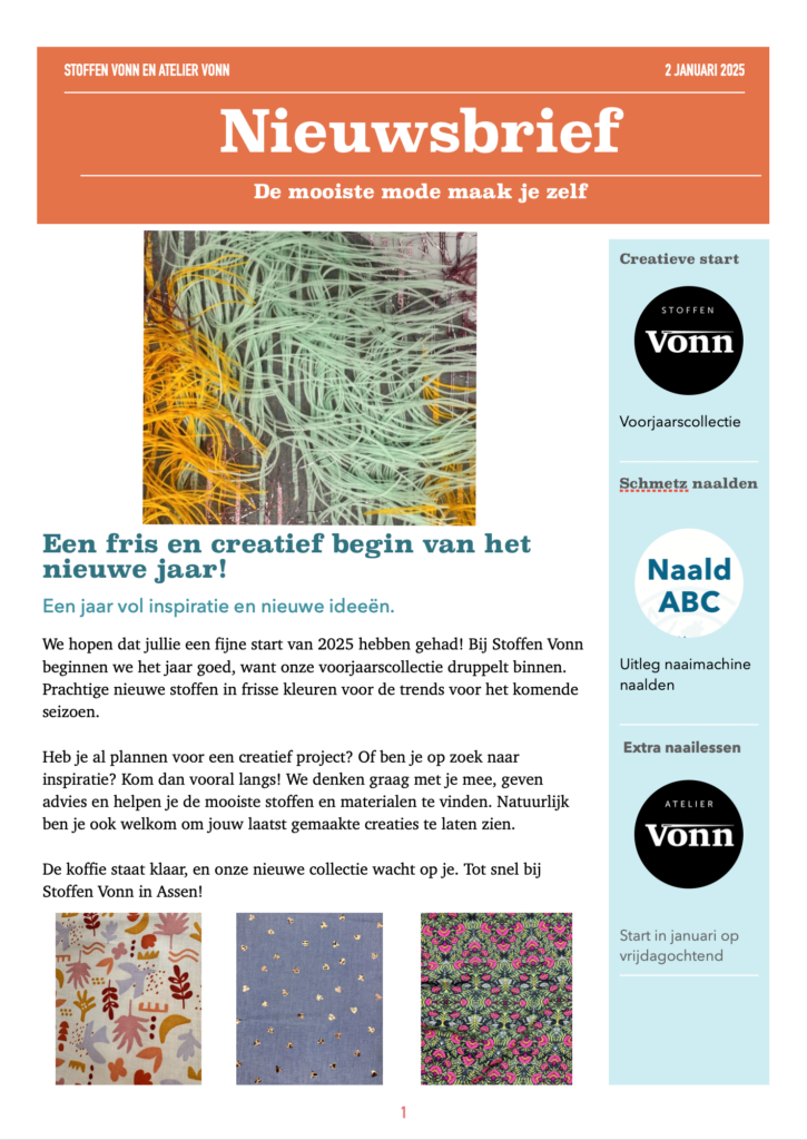 Nieuwsbrief januari 2025 Atelier Vonn