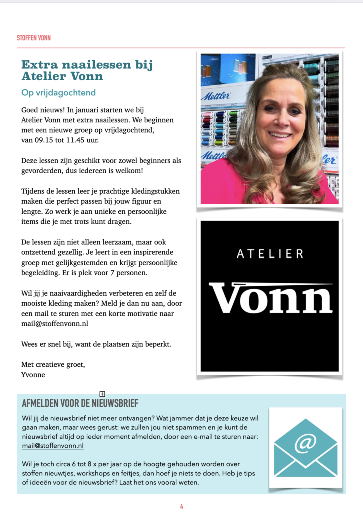 Nieuwsbrief januari 2025 Atelier Vonn