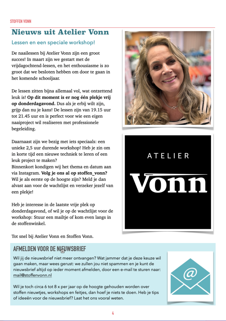 Nieuwsbrief Atelier Vonn Mrt. '25