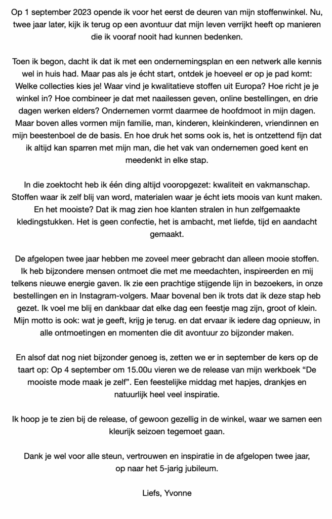 STOFFEN VONN bestaat 2 jaar 2025 STOFFEN VONN Assen